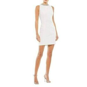 Mac Duggal White Mini Formal Dress Rhinestones Evening Wedding Sheath NWT Sz 8
